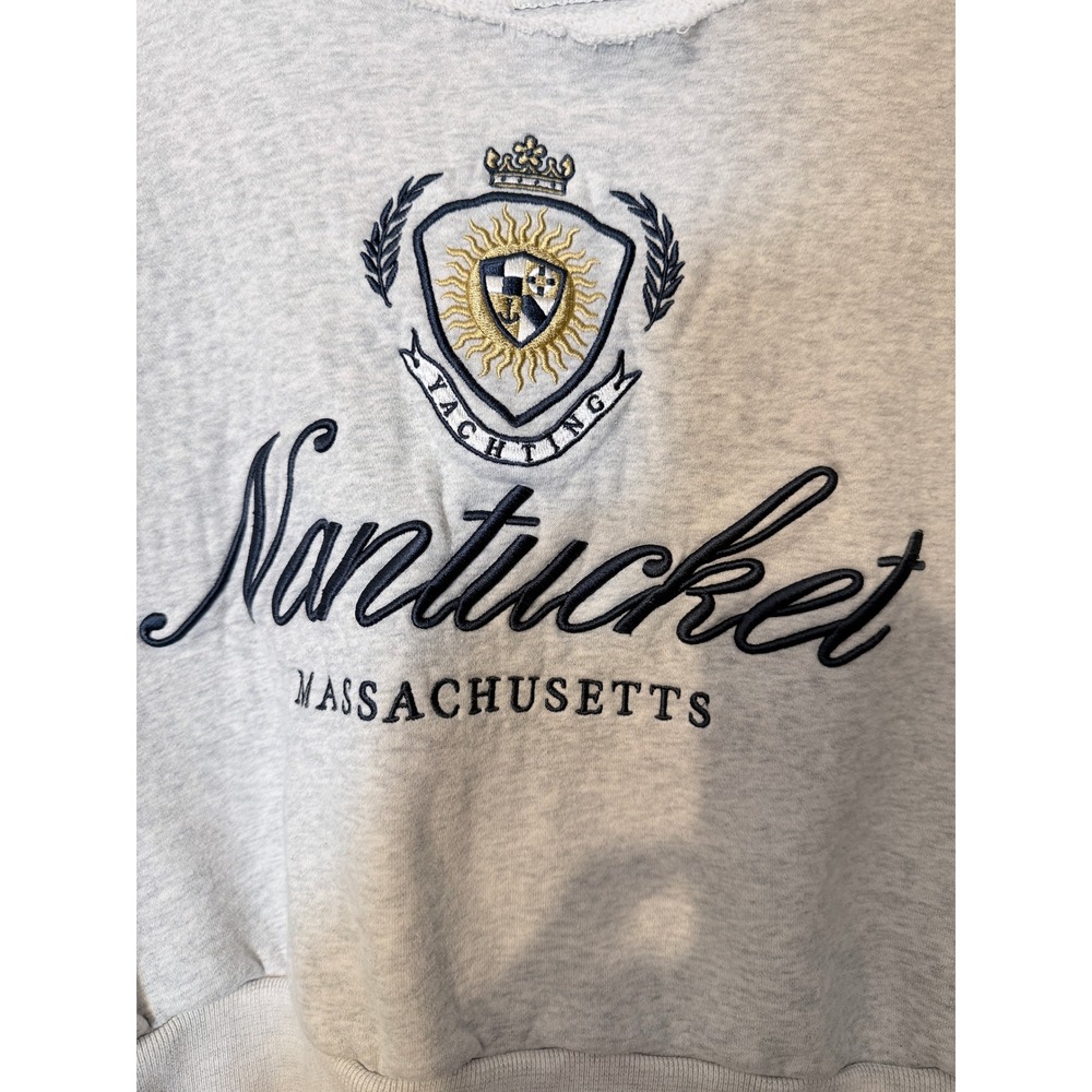 Abercrombie & Fitch Nantucket Yachting Coastal Sweatshirt Large Gray Crop Preppy - Picture 2 of 10